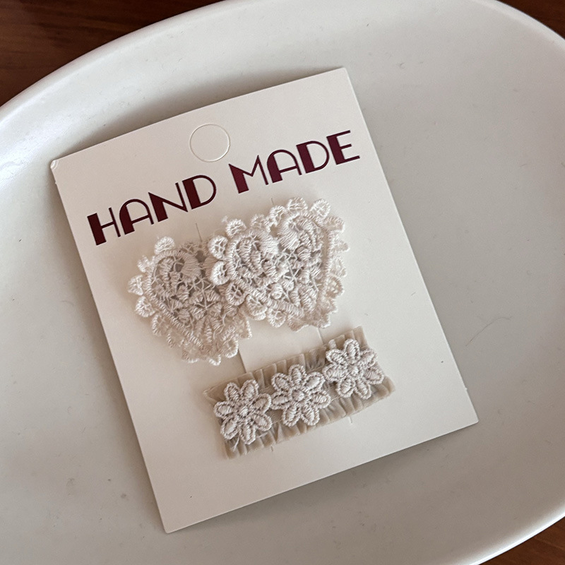 韩国布艺蕾丝奶油米发夹儿童甜美复古宫廷花朵发卡少女刘海夹BB夹详情14