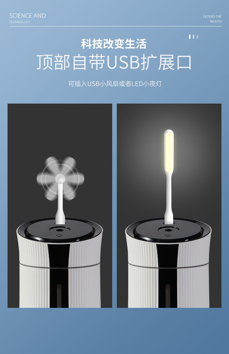 跨境现货小型家用卧室静音大喷雾USB加湿器办公室桌面加精油香薰详情6