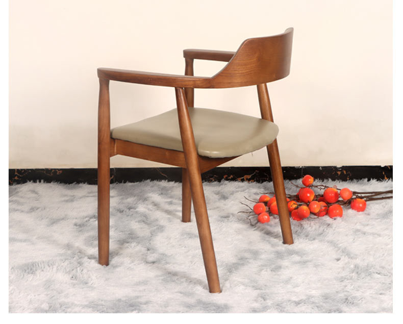 靠背扶手洽谈椅带扶手简约北欧实木餐椅新中式皮椅休闲餐厅广岛椅详情3