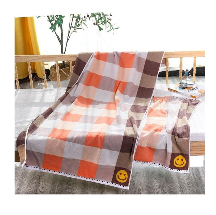 Tinglong toalla de baño de algodón al por mayor smiley face tartan toalla de baño para el hogar aumentar y engrosar suave 100% algodón para adultos niños pic 8