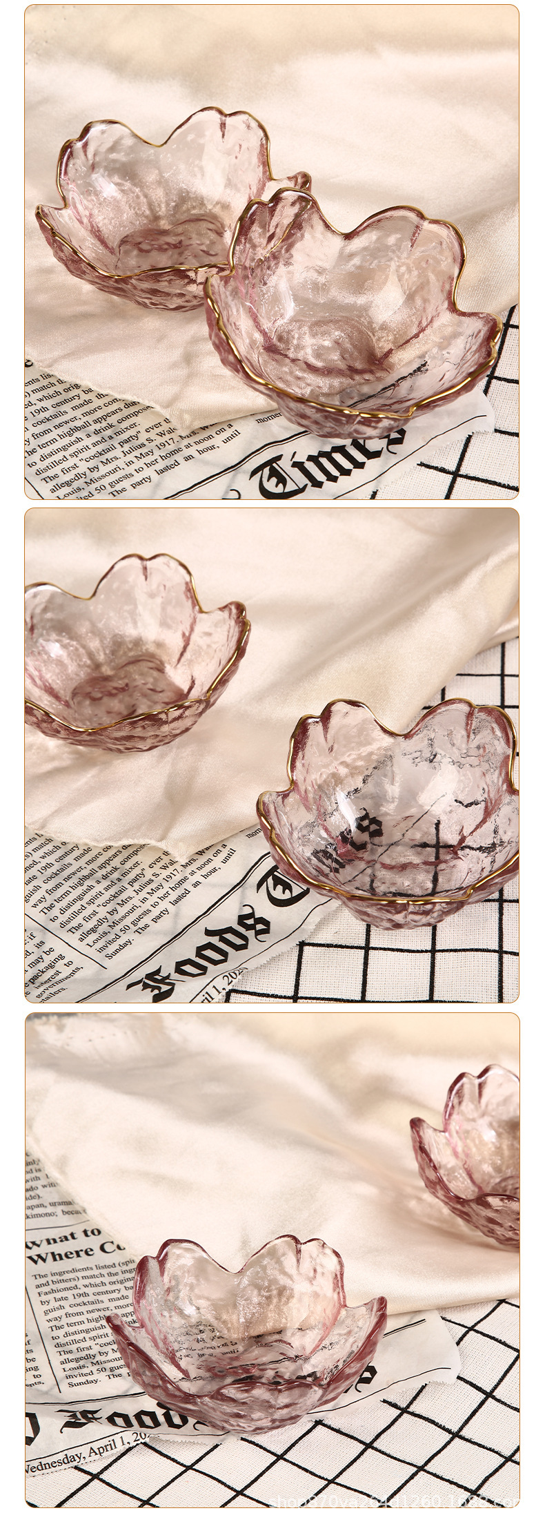 Japanese-style hammer-patterned glass cherry blossom small plates, creative pink home seasoning dipping sauce plates, soy sauce plates, bowls and tableware sets pic 27