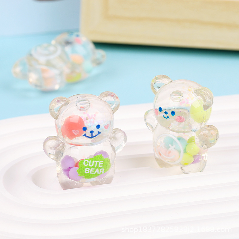 Cartoon transparent bear oil hanging piece, acrylic perforated bead jewelry, diy handcrafted hair clip and hair accessory pic 3