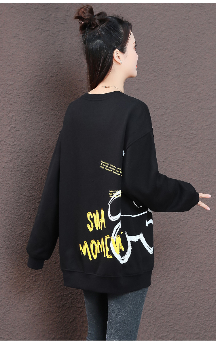 设计感印花圆领卫衣女秋冬加绒加厚时尚宽松上衣2023新款长袖外套详情11