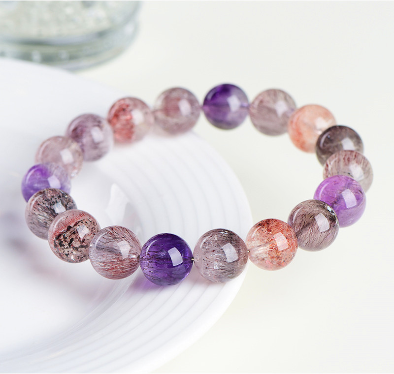 Jiuya Crystal Natural 7A Grade Ice Type Super Seven Round Bead Bracelet, Purple Titanium Crystal Aurora Scattered Bead Bracelet Factory Direct Sales pic 7