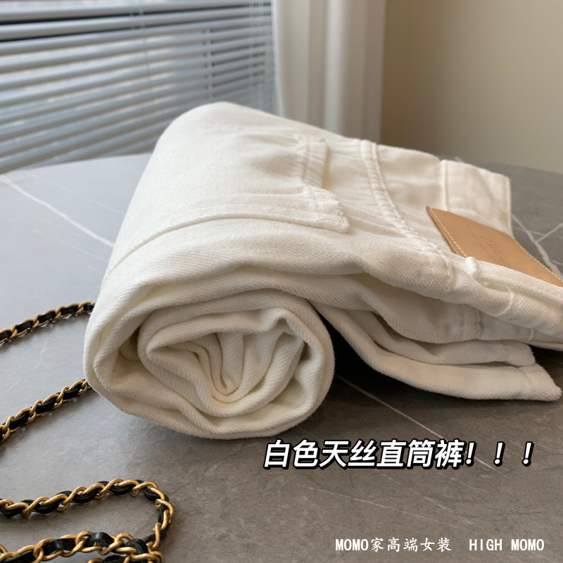 软糯！太舒服了简约百搭高腰显瘦白色牛仔裤女天丝长裤直筒裤详情14