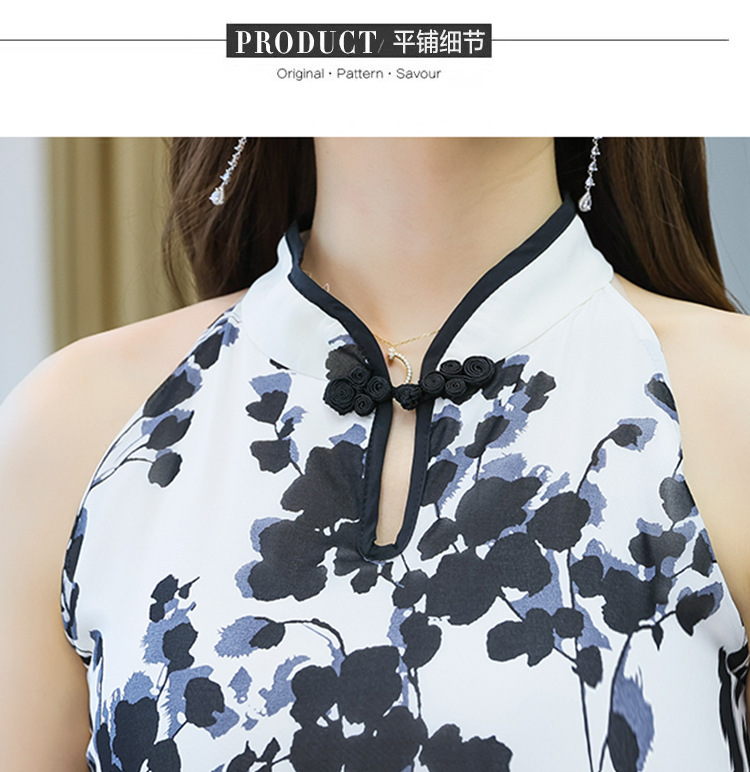 改良旗袍连衣裙女2022夏季新款时尚洋气削肩年轻款中国风水墨印花详情37