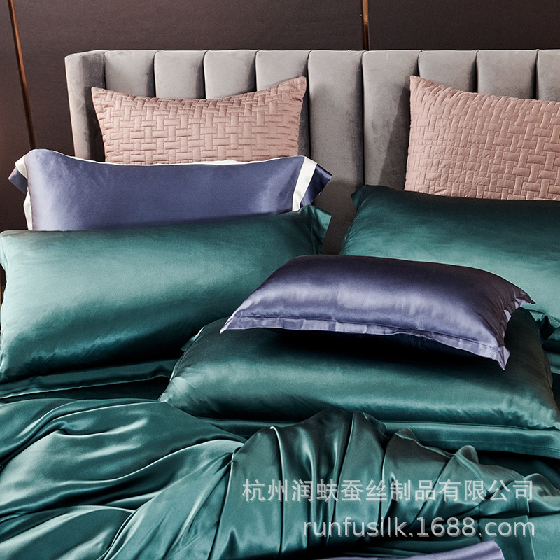 Heavyweight 25mm 100% mulberry silk bedding, wedding silk four-piece set, silk quilt cover and bed sheet pic 31
