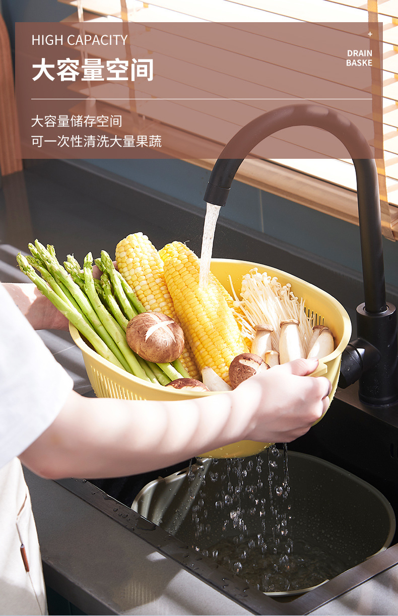 沥水淘米洗菜蔬菜沥水篮多功能双层加厚沥水篮 便携厨房塑料镂空详情4