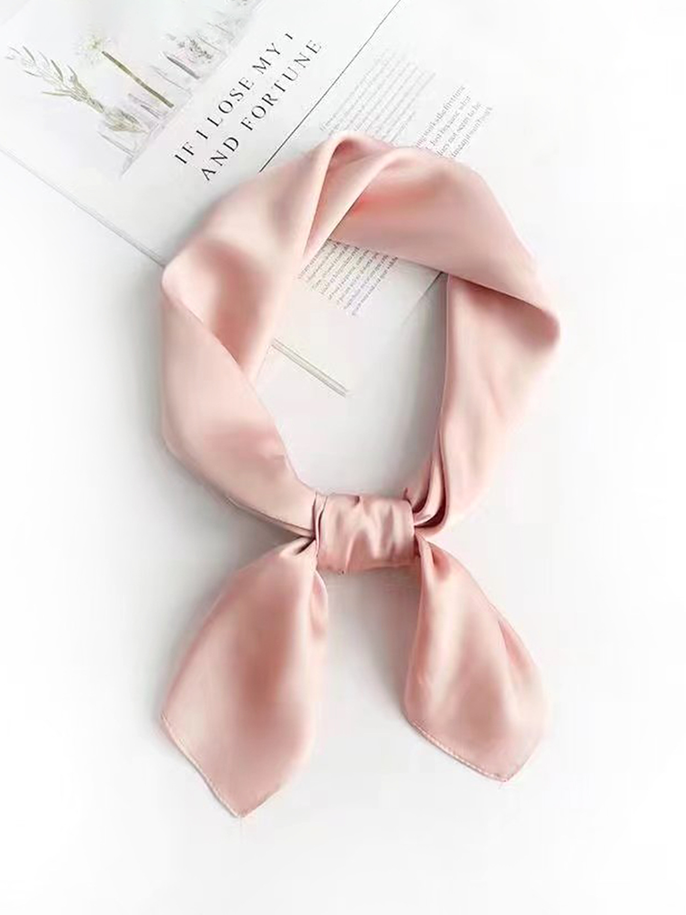Cross-border exclusive new high-end nude-colored faux silk small square scarf, a versatile professional neckerchief for women in solid colors pic 16