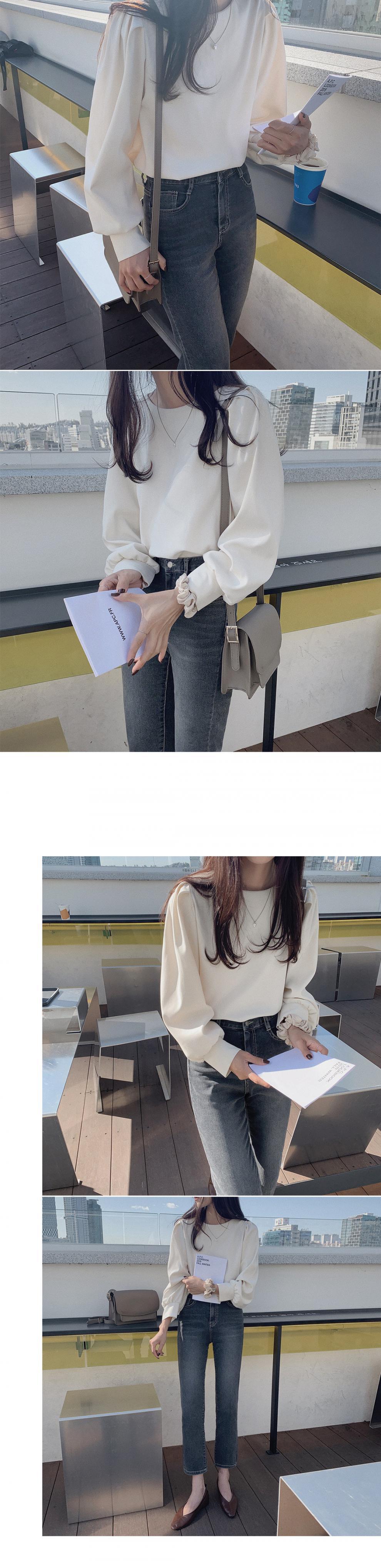 韩版新款简约百搭圆领长袖女上衣洋气设计感小众洋气减龄详情2