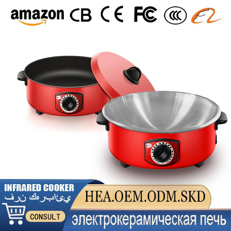 Export electric cooking pot, red electric stir-frying pot, multi-functional electric hot pot for steaming, boiling and stewing, Southeast Asia, Myanmar, Thailand red pot pic 8