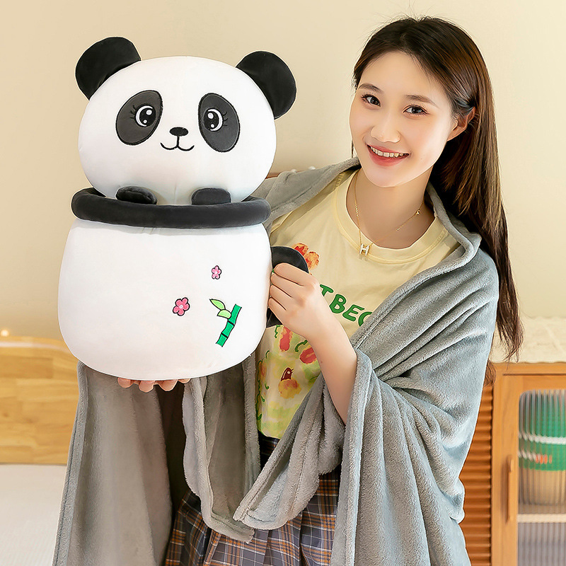 Cartoon rabbit, panda, cute piggy, milk tea cup, dual-purpose throw pillow blanket, two-in-one blanket, office midday rest pillow pic 9
