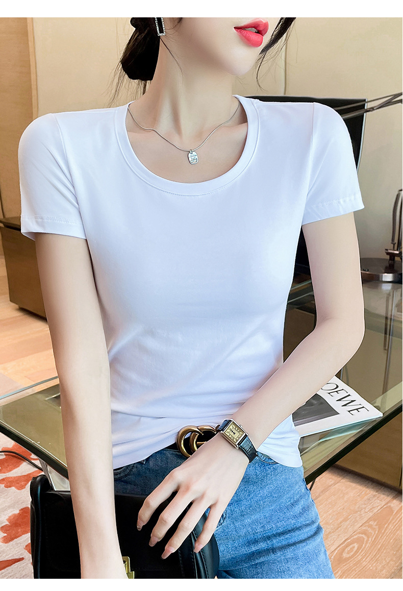 纯棉白色修身v领短袖t恤女2023夏季新款甜辣风显瘦内搭鸡心领上衣详情2