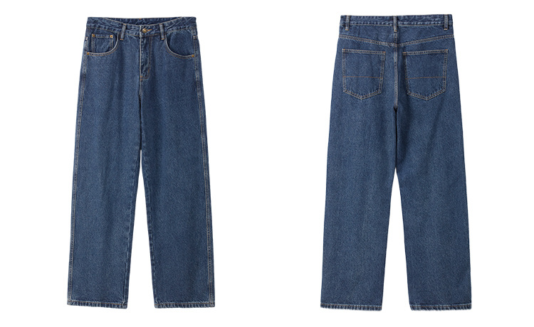 秋冬新款男装 深蓝色韩版水洗牛仔裤 中直筒宽松阔腿长裤子 适合运动休闲男士裤装详情7