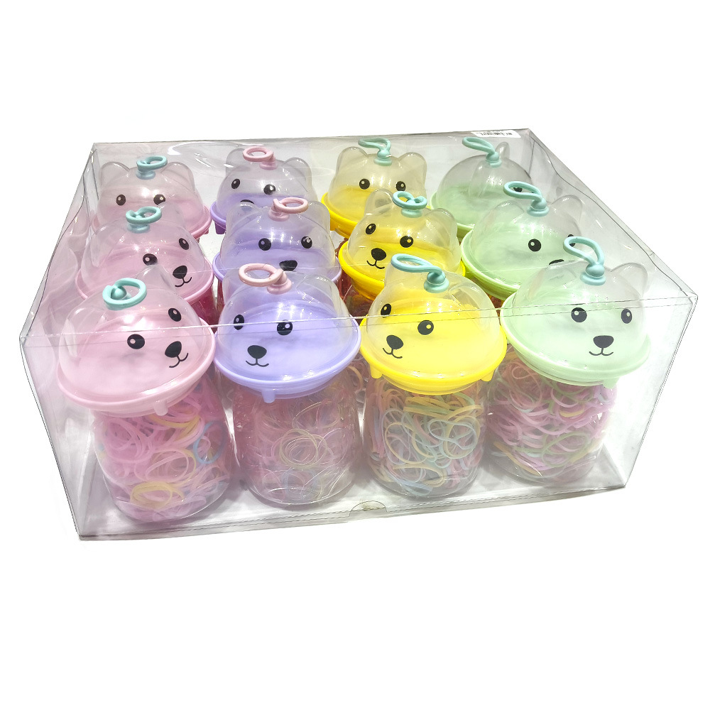 皮筋圈萌趣熊头瓶装彩色儿童小皮筋一次性发圈强拉不断发饰批发详情13
