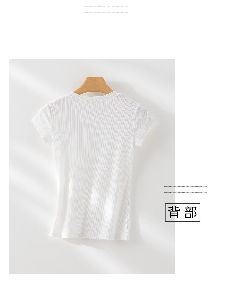韩版简约针织短袖T恤女夏季新款小众设计感修身百搭圆领纯色上衣详情17
