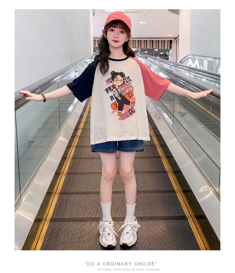 女童T恤2024新款夏季儿童纯棉短袖时髦宽松上衣夏装大童女孩网红详情10