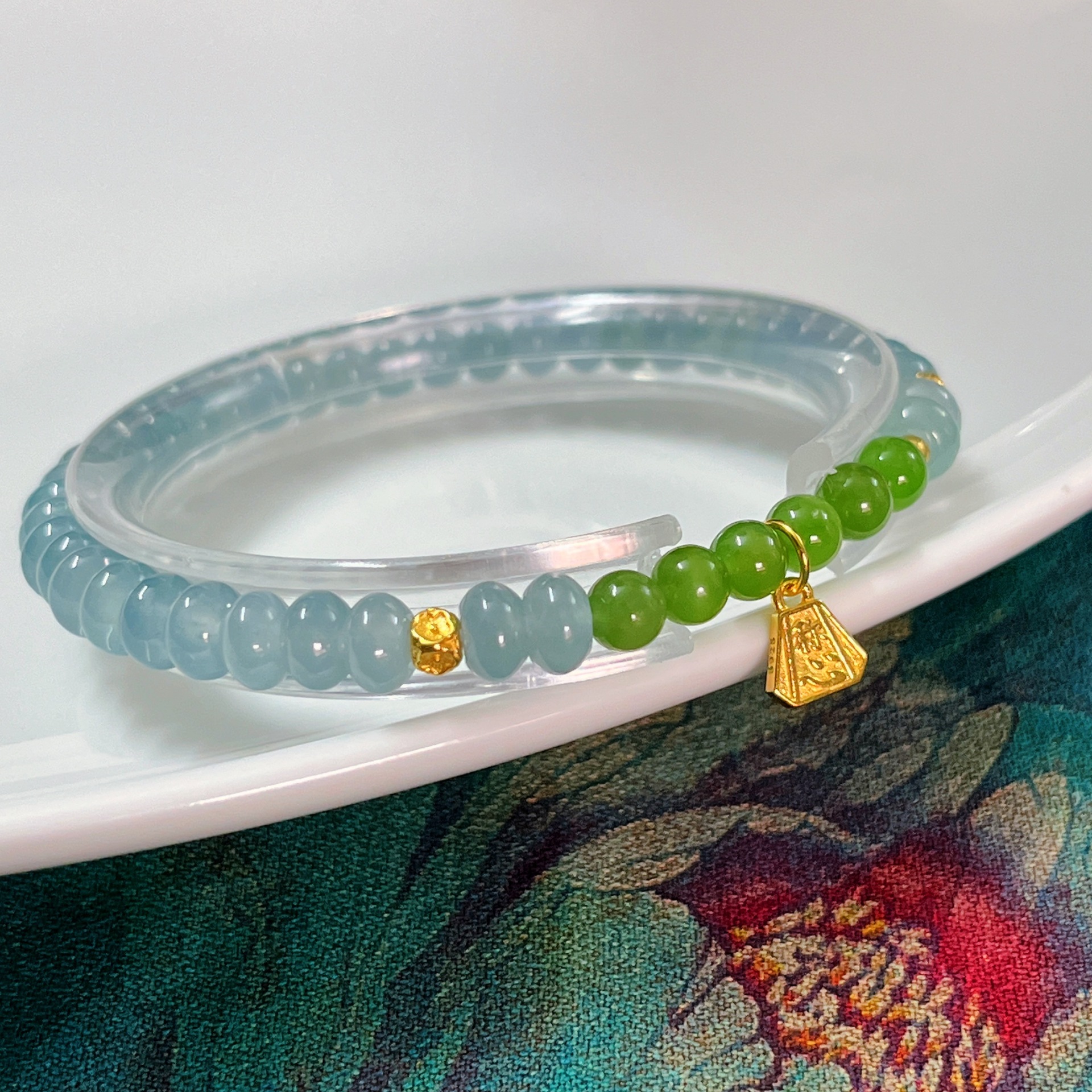 Amazon AliExpress New Chinese-style natural blue water drum bead A-grade jade bracelet for women, light luxury 925 silver inlaid rabbit jewelry pic 25