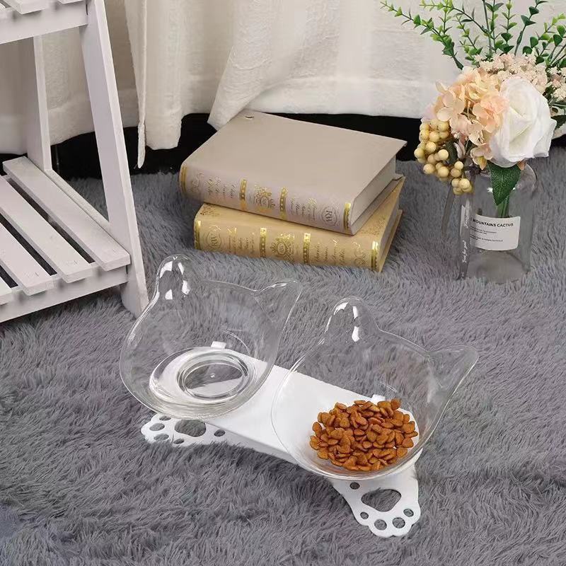 Pet cat and dog food bowl, cat ear and neck guard double bowl, tilted cat and dog food bowl, cat paw bottom double bowl manufacturer wholesale pic 9