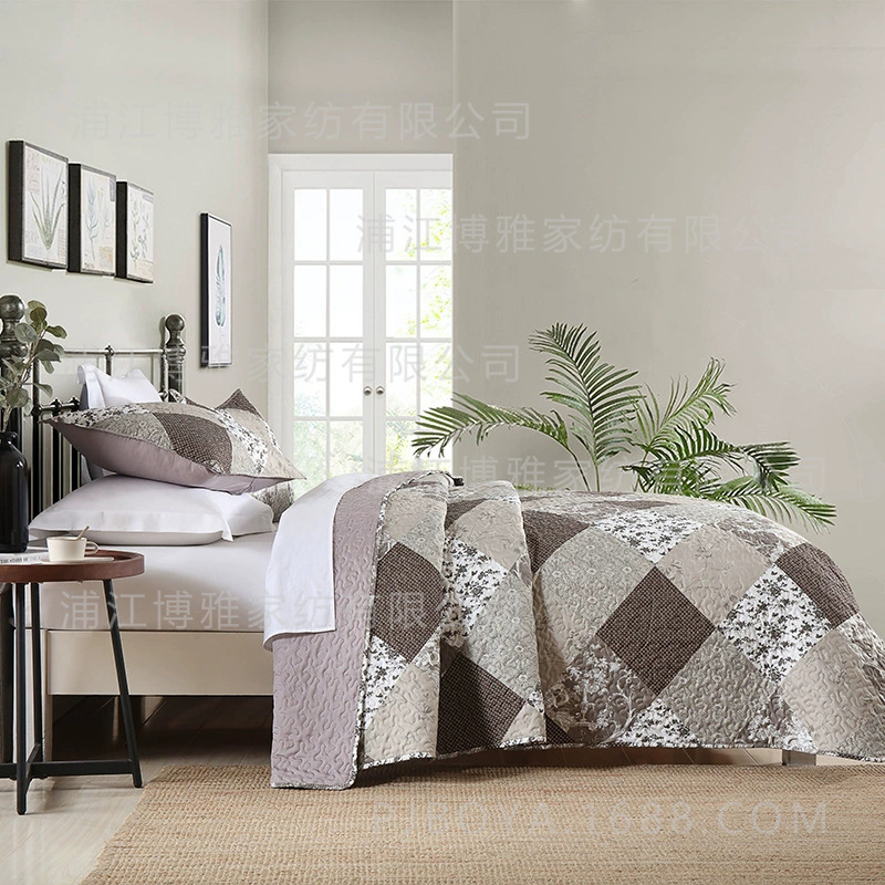 Boya frosted three-piece set, light luxury long-staple cotton quilt cover, warm and skin-friendly sewing quilt, bedding, sewing bed cover pic 4