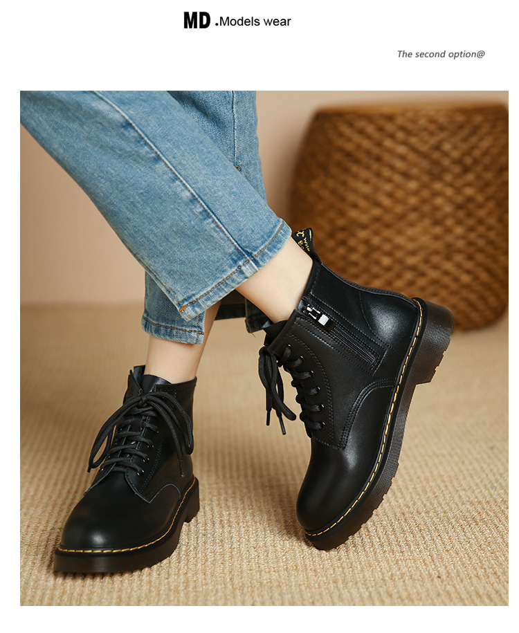 真皮马丁靴女新款秋冬季复古经典英伦风小短靴百搭休闲厚底单靴子详情23