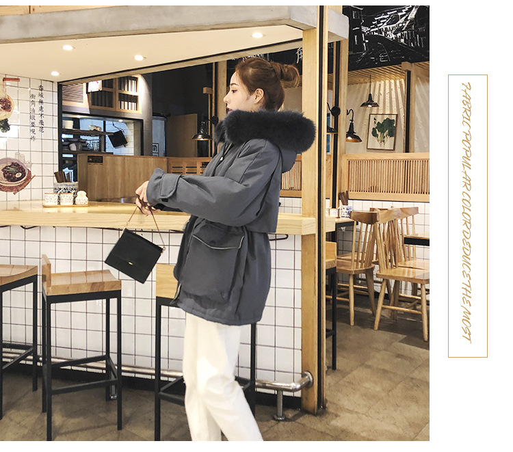 实拍羽绒棉服女小个子爆款中长款加厚韩版真毛领工装详情13