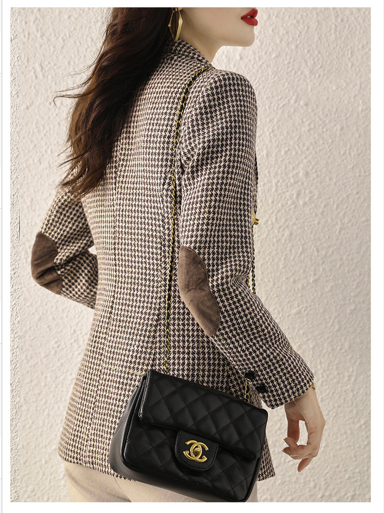 Early autumn Japanese-style checkered mid-length coat for women, slimming and fashionable checkered suit, three-pocket small suit for women pic 22
