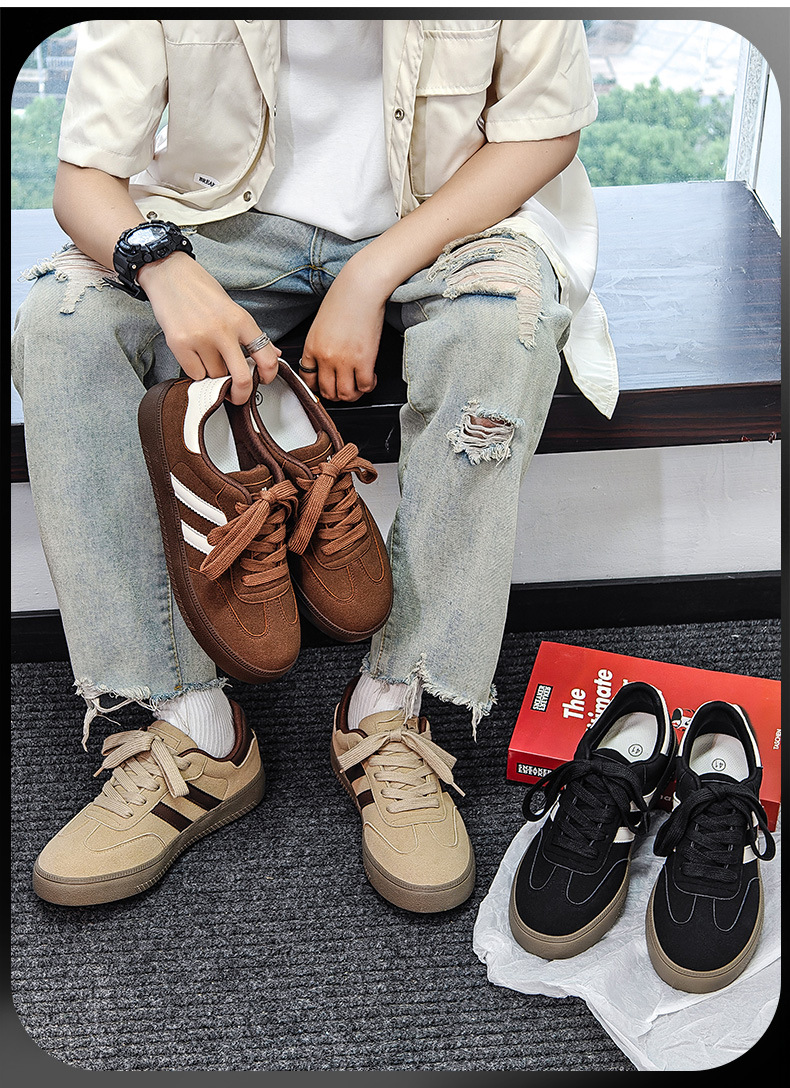 男士德训鞋2024秋季新款美式复古男鞋黑色阿甘休闲鞋百搭板鞋批发详情6