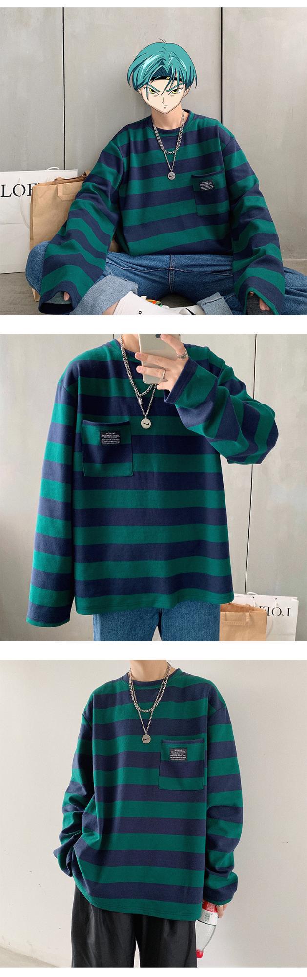 Cross-border striped T-shirt for women 21 New striped long-sleeved T-shirt for women on Instagram Harajuku loose Korean-style top in stock pic 7