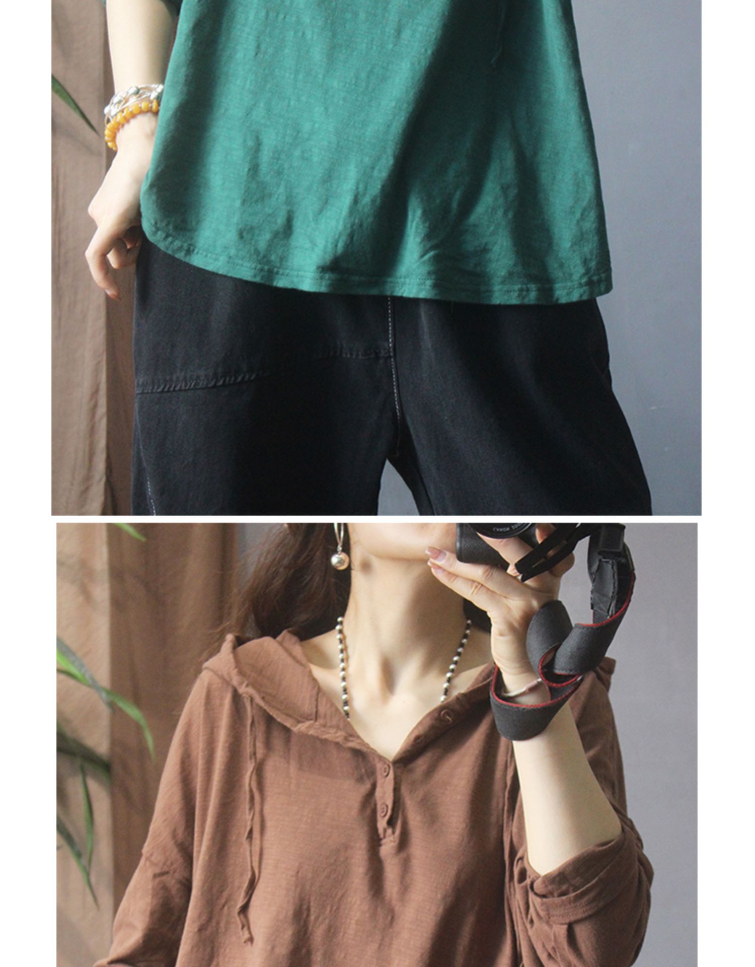 Nueva camiseta de manga larga con capucha mujer 2022 retro holgado commuter button legging pic 10