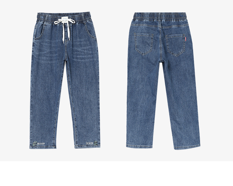 松紧腰休闲七分牛仔裤女2024年夏装新款修身显瘦小脚哈伦裤PT0043详情15