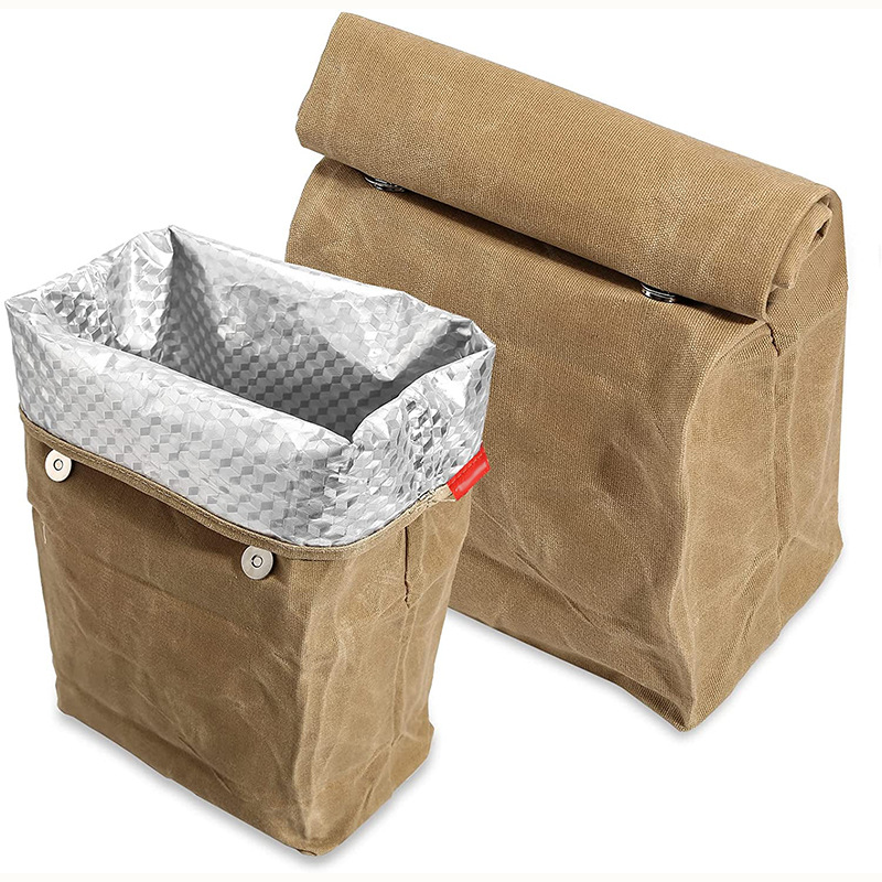 Waterproof and stain-resistant, reusable aluminum foil ice pack lunch box insulation bag, outdoor 8A oil wax canvas lunch insulation bag pic 15