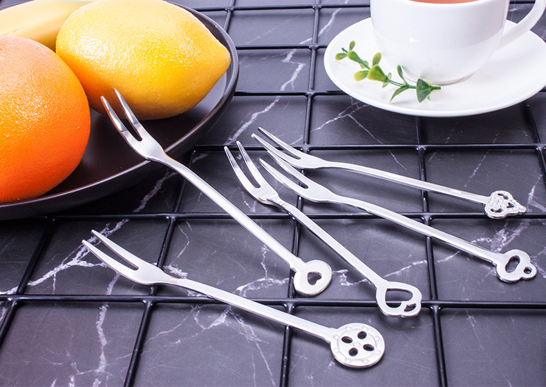 304不锈钢水果叉 创意甜品叉二齿水果签 礼品批发跨境供应 月饼叉详情9