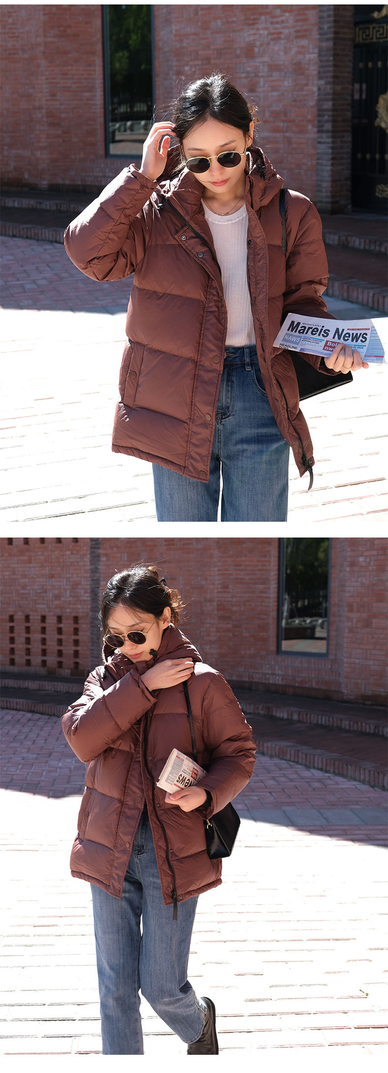 The cold-proof magic weapon, the 700-peng 90 white goose down thickened warm loose short hooded bread down jacket for women in winter pic 7