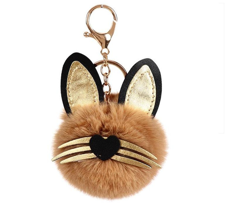 创意小猫咪造型毛球钥钥匙链挂件 时尚皮草包包汽车挂饰批发详情12