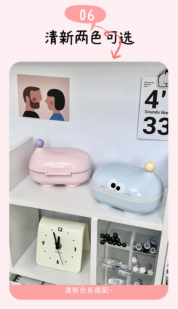 New cute flip-top soap box with big eyes, household draining laundry soap box with lid, cartoon student dormitory soap box pic 10