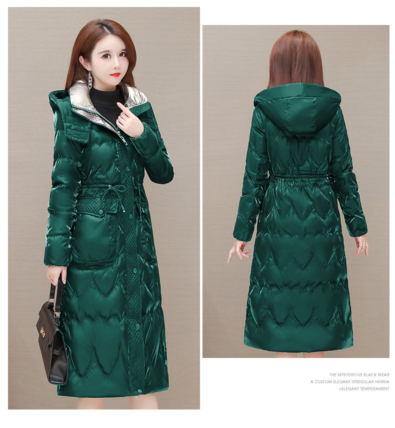 Estilo elegante con capucha nueva chaqueta para mujeres invierno 2022 temperamento con cordones slim estilo medio largo abrigo para mujeres pic 22