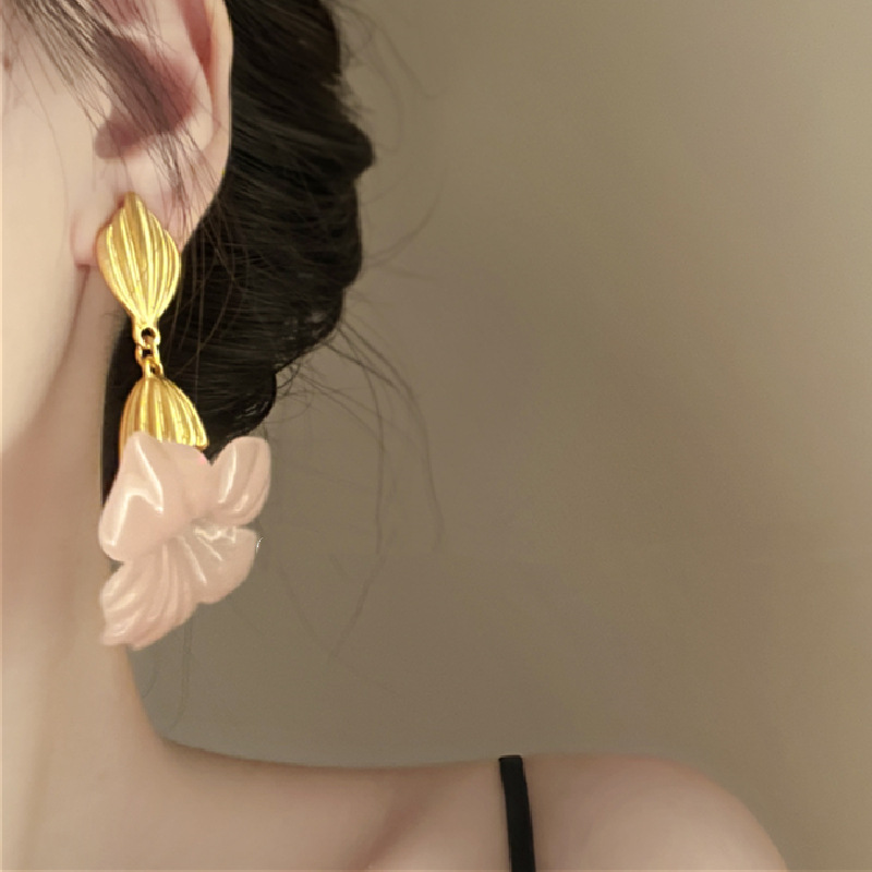 法式复古少女耳钉气质中古vintage粉色小众设计感耳环女复古耳饰详情19