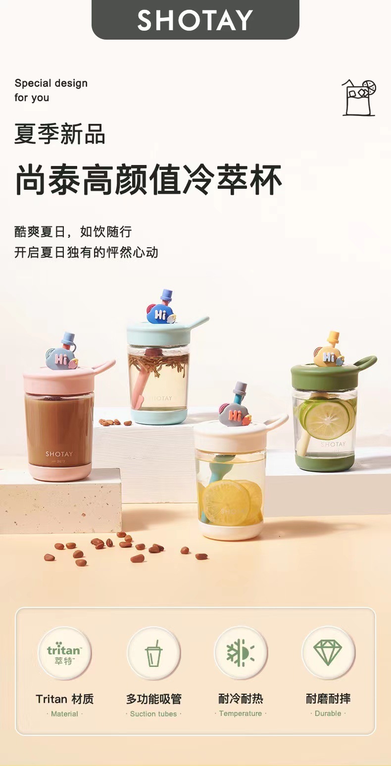 尚泰冷萃塑料杯 水高颜值设计吸管夏2023新款手柄便携学生塑料杯详情1