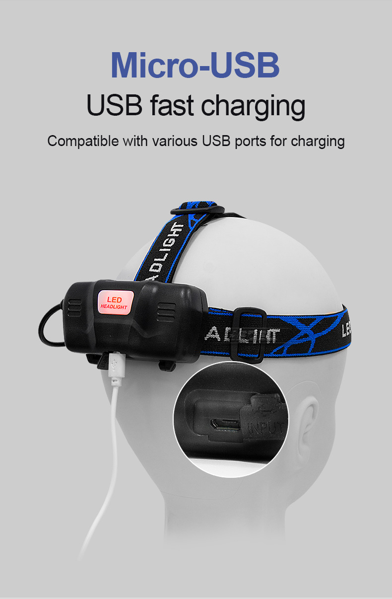 Wholesale of cross-border USB sensor head-mounted t6 high-intensity charging headlamp with led zoom for outdoor mountain climbing and night fishing pic 14