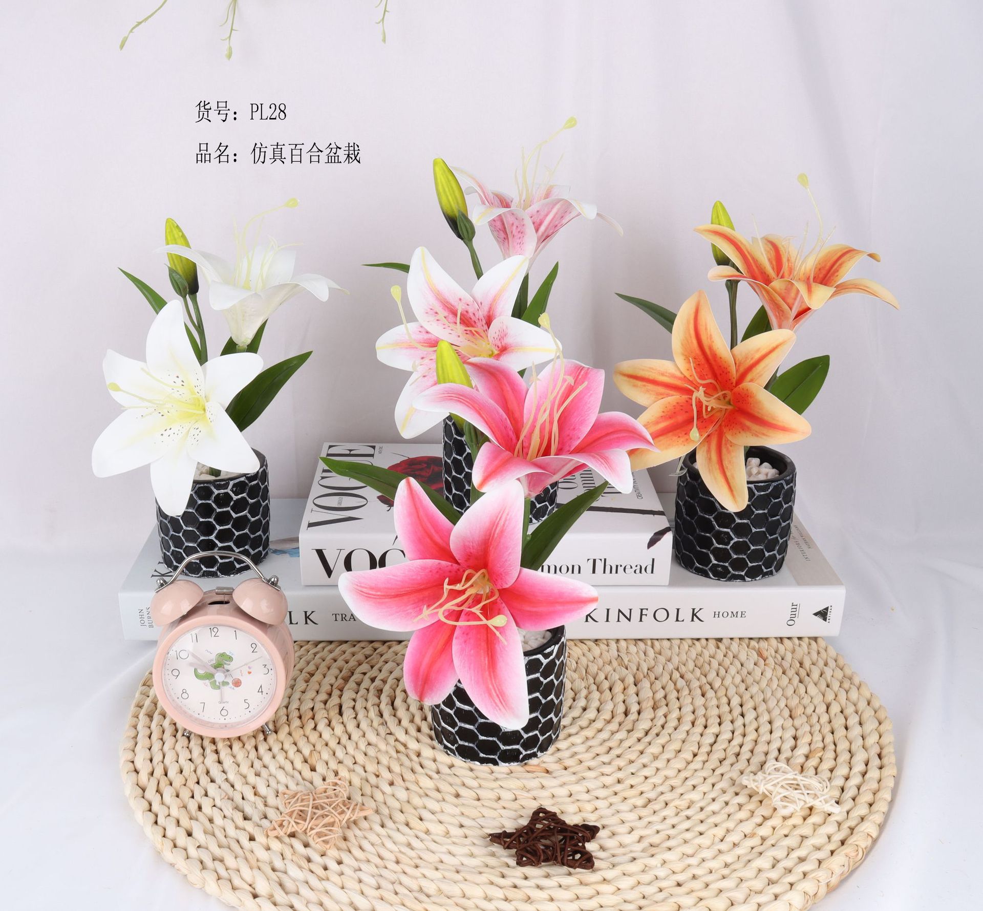 仿真水泥盆百合盆栽/仿真盆景/仿真花创意内室小摆件/亚马逊厂家详情1