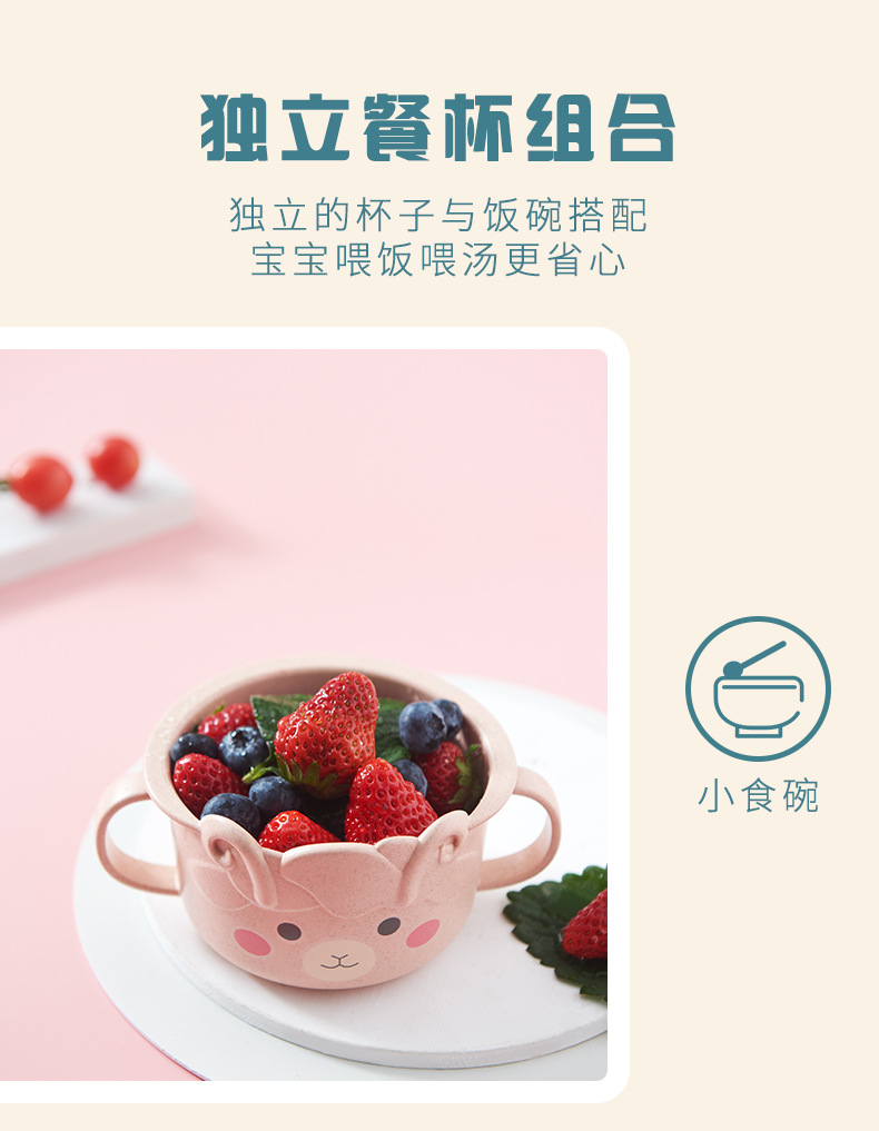 创意卡通碗勺叉杯子五件套儿童餐具竹纤维儿童分格餐盘餐具套装详情4