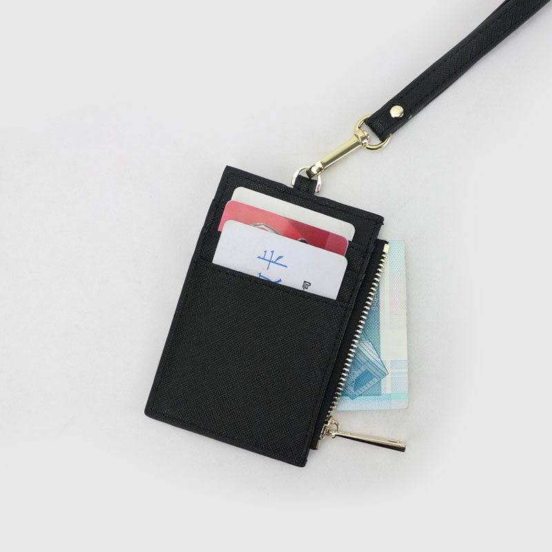 Genuine cowhide brand ID card holder, portable work name tag, employee name tag, cross-patterned neck-hanging, zipper card case, coin purse pic 31