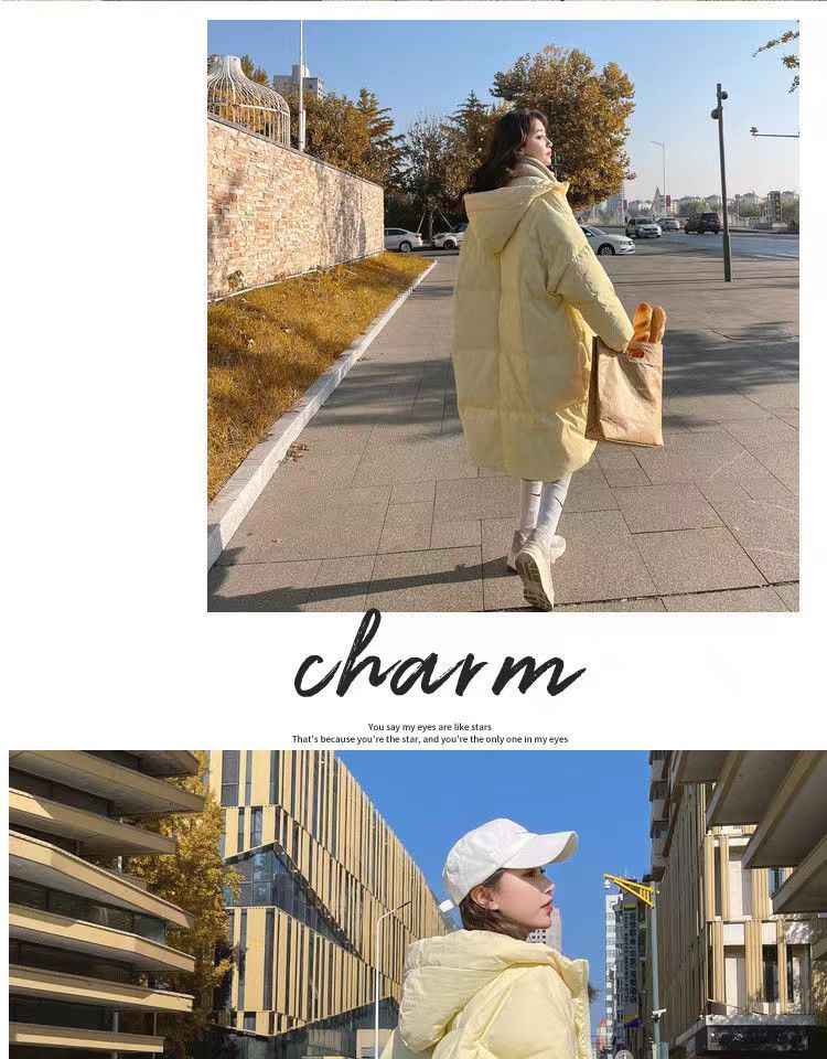 奶黄羽绒棉服女中长款2022冬新款韩版chic面包服宽松加厚棉衣外套详情14