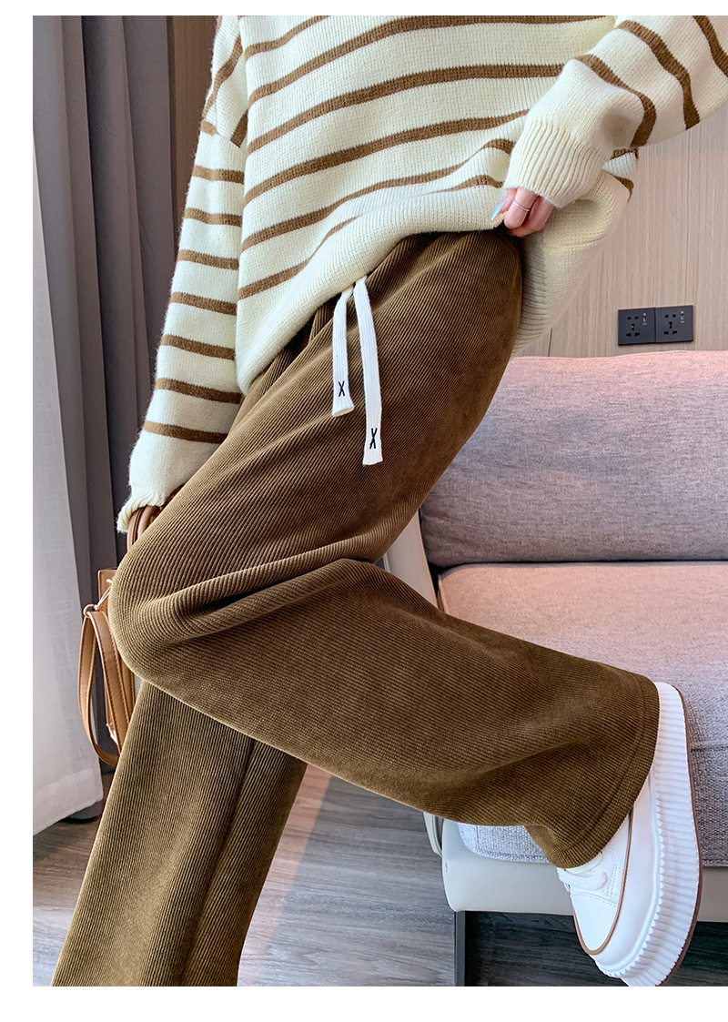 秋冬新款欧棉绒阔腿裤女高腰显瘦宽松抽绳百搭直筒垂感口袋休闲裤详情33