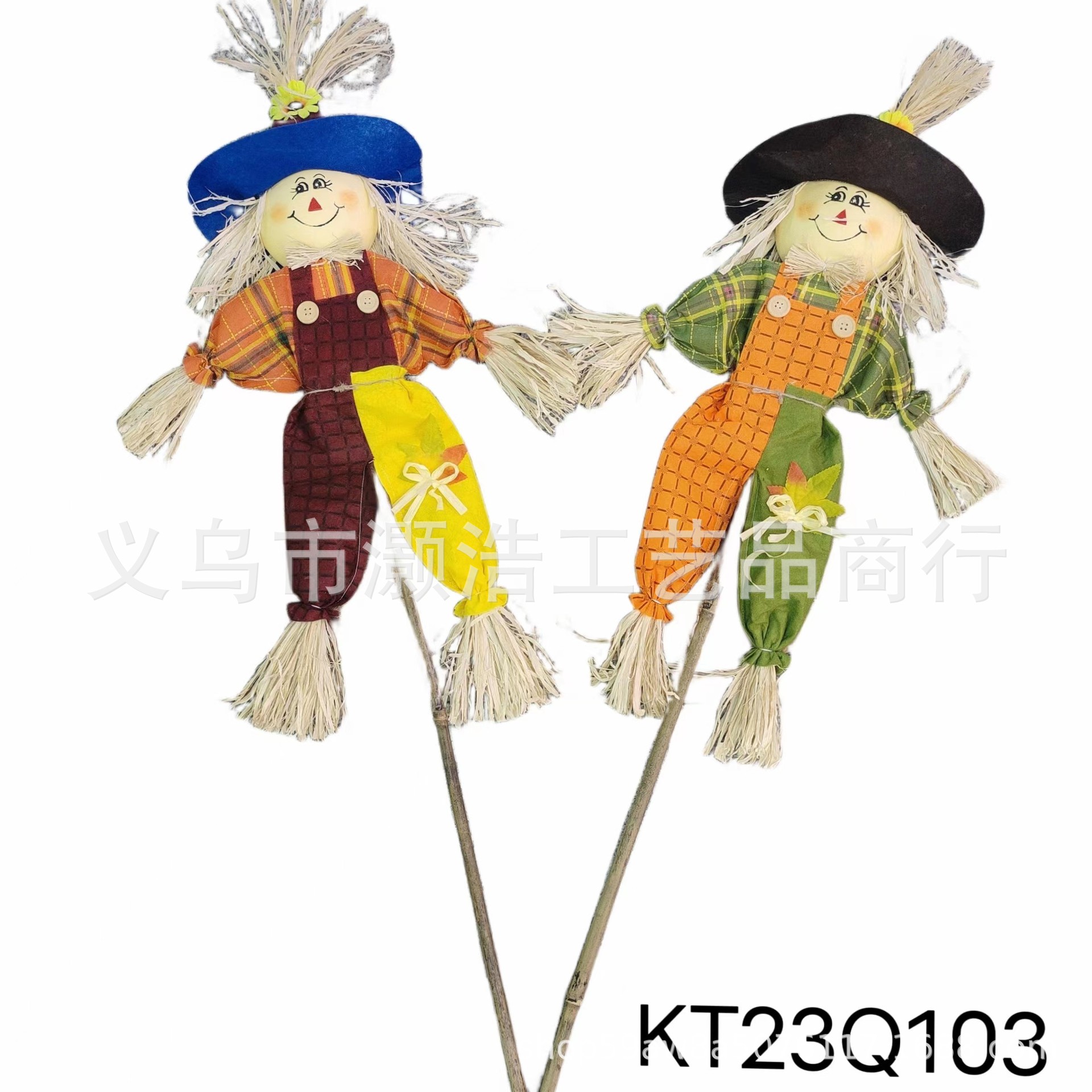 源头厂家供应丰收节稻草人工艺品批发男孩女孩插枝65CM长节日特色详情3
