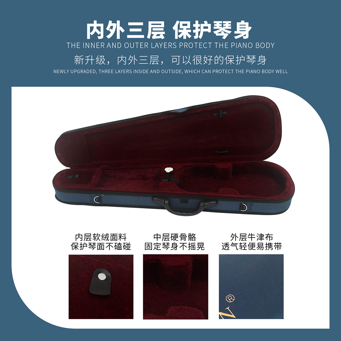 IRIN violin case, grand violin bag with hygrometer, Oxford cloth, lightweight and pressure-resistant violin hand-held cloth case pic 6