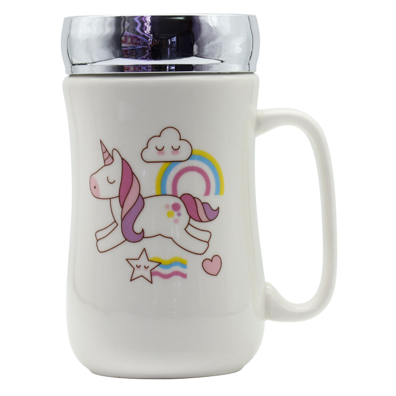 Unicorn Mirror cup lid, slim waist cup, Ceramic cup, mug, 450ml water cup, home, office, personal, business activity gift pic 2