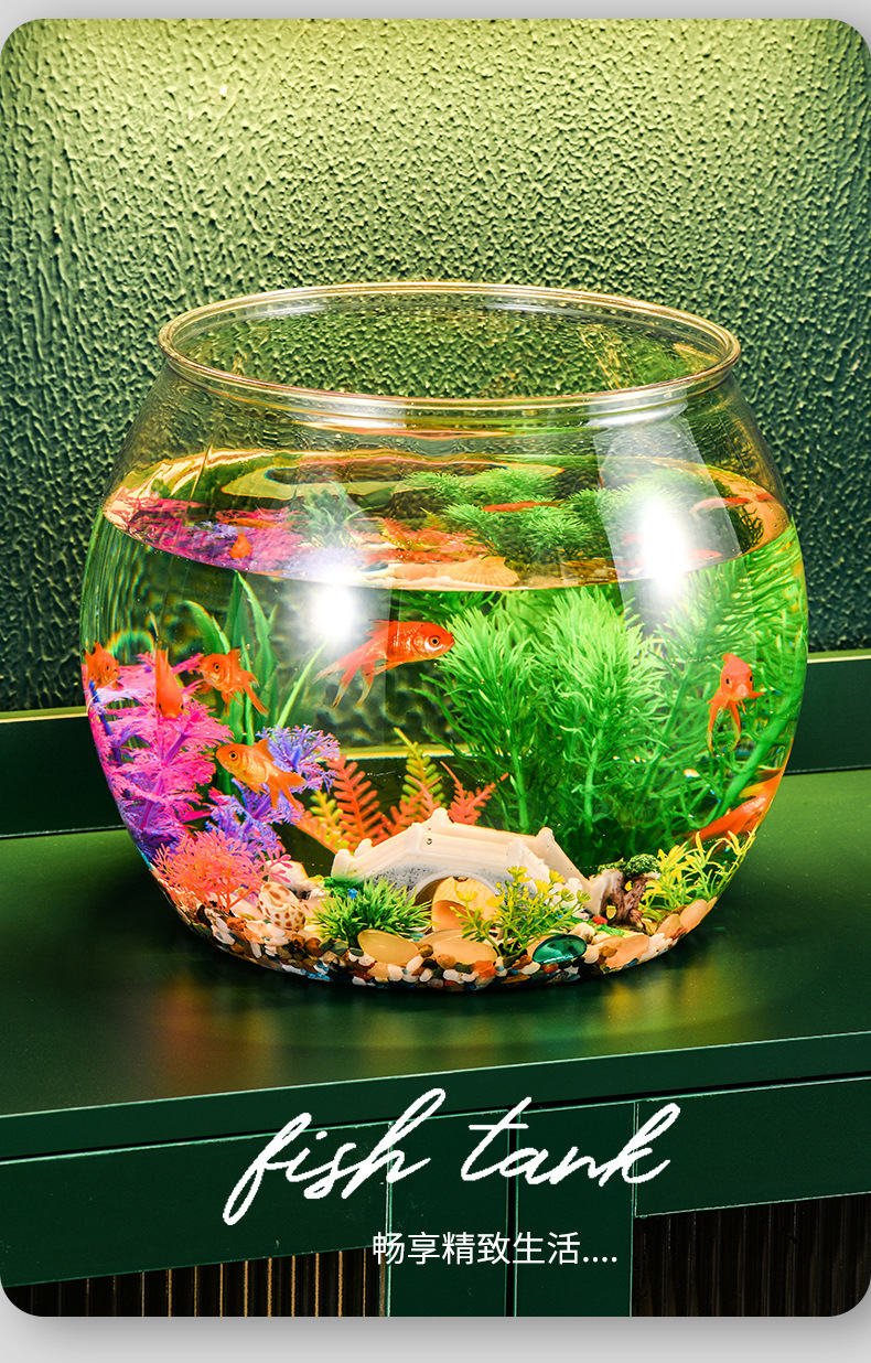 Plastic transparent goldfish tank, guest table, transparent small fish tank, round and unbreakable, office ornamental tank, turtle tank pic 13