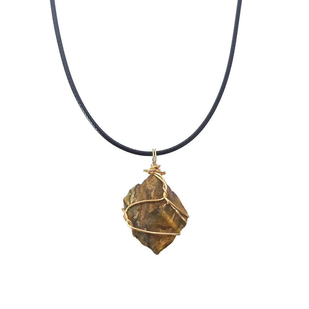 Cross-border winding jewelry: Yellow crystal raw stone winding pendant, pink amethyst fluorite, Dongling jade irregular stone necklace pic 6